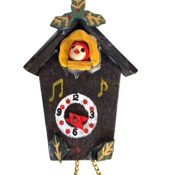 Vintage Cuckoo Clock Christmas Ornament Wooden Hand Painted Folk Art 1980s Retro - Picture 2 of 4